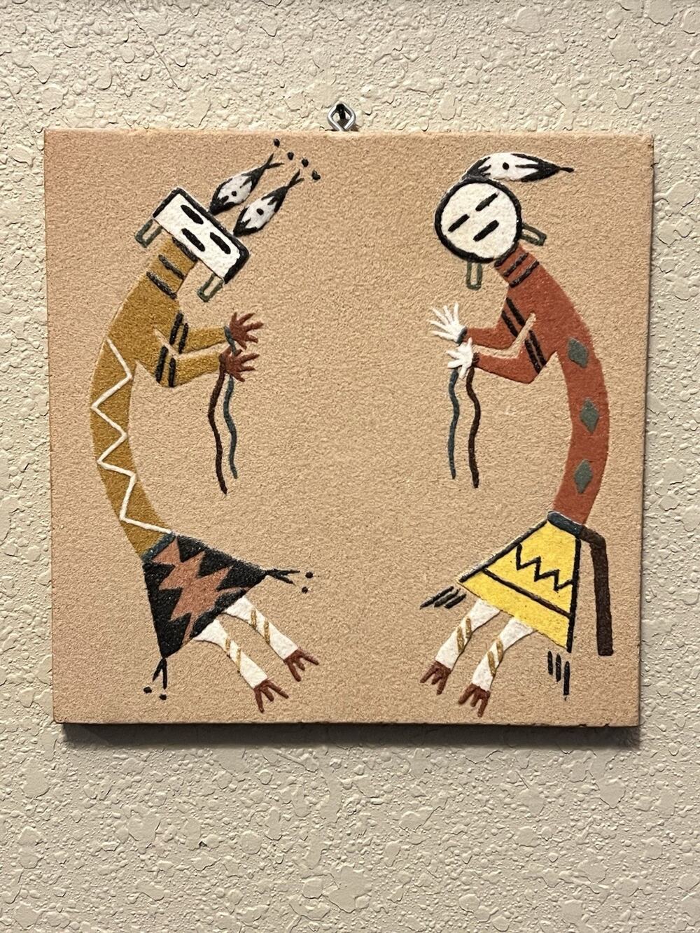 VINTAGE SOUTHWEST NAVAJO SAND ART “Yei-Be-Chai” Signed Angel Henry 8x8 Inches